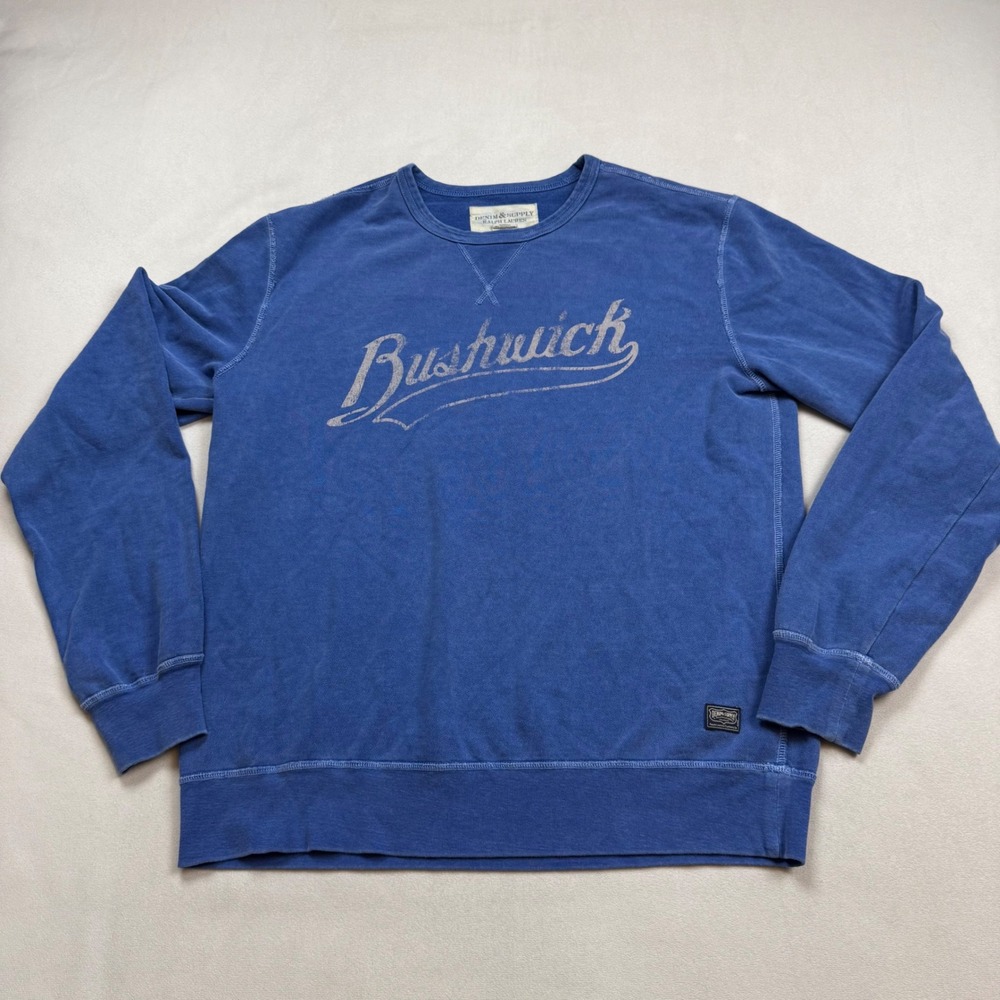 Denim & Supply Ralph Lauren Mens Medium Bushwick Graphic Sweatshirt Blue Faded